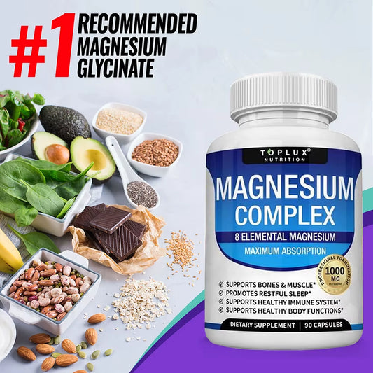 Magnesium Complex 1000MG Supplement - Magnesium Glycinate, Citrate & Malate - Sleep Support, Stress Relief, Muscles & Relaxation